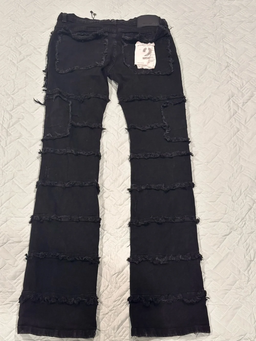 FWRD Denim New York Black Distressed Patchwork Jeans Size 20 Wide Leg Trendy - Picture 4 of 6